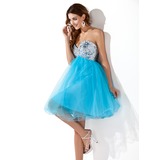 Empire Sweetheart Knee-Length Tulle Sequined Homecoming Dress With Beading (022020908)