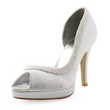 Cetim Salto carretel Peep toe Plataforma Plataforma Sapatos de casamento com Lantejoula (047004931)