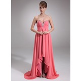 Empire Sweetheart Court Train Chiffon Prom Dress With Beading (018020947)
