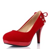 Leatherette Velvet Cone Heel Closed Toe Platform Pumps With Braided Strap (085022846)