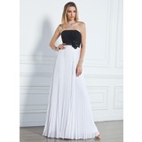Impero Senza spalline Al pavimento Chiffon Abito feste con Increspature Perline Fiori (018020790)