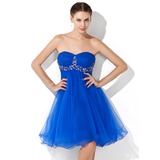 Empire Sweetheart Knee-Length Tulle Homecoming Dress With Ruffle Beading (022021067)