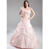 A-Line/Princess One-Shoulder Court Train Organza Quinceanera Dress With Ruffle (021015875)