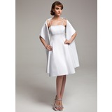 A-Line/Princess Knee-Length Satin Bridesmaid Dress With Beading (007020635)