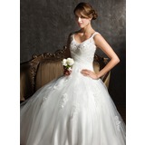 Ball-Gown V-neck Sweep Train Satin Tulle Wedding Dress With Ruffle Lace Beadwork Sequins (002008170)