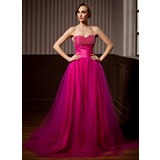 A-Line/Princess Sweetheart Sweep Train Taffeta Tulle Quinceanera Dress With Ruffle Beading (021020620)