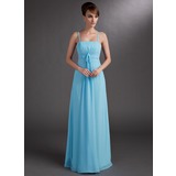 Império Vestidos longo Chifon Vestido de madrinha com Pregueado (007001101)