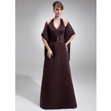 Tubo Frente única Vestidos longo cetim Vestido de madrinha com Pregueado Beading (007001022)