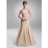 Mermaid Strapless Floor-Length Organza Prom Dress With Ruffle Beading (018022533)