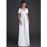 A-Line/Princess V-neck Floor-Length Satin Maternity Bridesmaid Dress With Ruffle Lace (045004413)