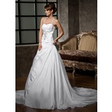 A-Line/Princess Halter Chapel Train Taffeta Wedding Dress With Ruffle Beadwork Sequins (002011410)
