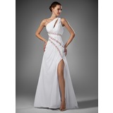 Sheath One-Shoulder Sweep Train Chiffon Prom Dress With Ruffle Beading (018005081)