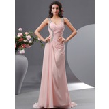 Tubino A cuore Sweep treno Chiffon Abiti da sera con Increspature Perline (017022730)