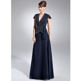 A-Line/Princess V-neck Floor-Length Chiffon Mother of the Bride Dress With Beading (008005936)