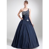 Ball-Gown One-Shoulder Floor-Length Taffeta Quinceanera Dress With Beading Sequins (021020793)