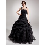 De baile Decote quadrado Vestidos longo Tafetá Organza Rendas Vestido quinceanera com Pregueado Bordado (021002873)