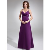 Empire Sweetheart Floor-Length Satin Bridesmaid Dress With Ruffle (007004279)