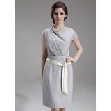 Sheath Cowl Neck Knee-Length Chiffon Kate Middleton Style With Ruffle Sash (044007573)