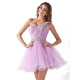 A-Line/Princess One-Shoulder Short/Mini Tulle Homecoming Dress With Ruffle Lace Sequins (022020900)