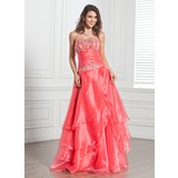 A-Line/Princess Strapless Floor-Length Organza Quinceanera Dress With Embroidered Ruffle Beading Sequins (021020694)