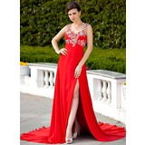 Empire Sweetheart Court Train Chiffon Evening Dress With Beading Appliques (008024579)
