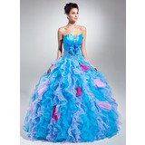 Ball-Gown Scalloped Neck Floor-Length Organza Charmeuse Quinceanera Dress With Beading Flower(s) (021015050)