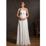 Empire One-Shoulder Floor-Length Chiffon Maternity Bridesmaid Dress With Ruffle (020015083)