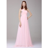 A-Line/Princess One-Shoulder Floor-Length Chiffon Holiday Dress With Ruffle Beading Sequins (020016151)