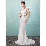 Mermaid V-neck Sweep Train Chiffon Prom Dress With Beading (018021086)
