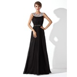 A-Line/Princess Scoop Neck Floor-Length Chiffon Tulle Evening Dress With Ruffle Beading (017020923)