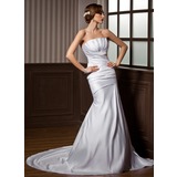 Mermaid Scalloped Neck Court Train Satin Wedding Dress With Ruffle (002000607)