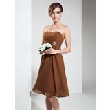 Empire Strapless Knee-Length Chiffon Bridesmaid Dress With Ruffle Crystal Brooch (007020932)