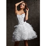 A-Line/Princess Sweetheart Knee-Length Organza Satin Homecoming Dress With Ruffle Beading (022007289)