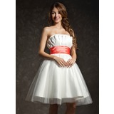 Empire Scalloped Neck Knee-Length Taffeta Tulle Homecoming Dress With Ruffle Sash (022021027)