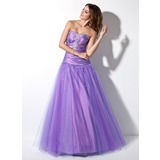 Vestidos princesa/ Formato A Coração Vestidos longo Tafetá Tule Vestidos de baile com Pregueado Bordado (018005057)