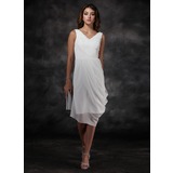 Sheath V-neck Knee-Length Chiffon Bridesmaid Dress With Ruffle (007022516)