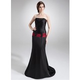 Sheath Strapless Court Train Charmeuse Mother of the Bride Dress With Lace Sash Beading (008016734)