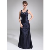 Sheath Scoop Neck Floor-Length Charmeuse Mother of the Bride Dress With Ruffle Beading (008022559)