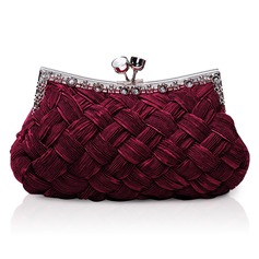 Burgundy Gorgeous Backfin Satin Shell With Rhinestone Evening Bag Handbag Purse Clutch (012005565)