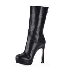 Leatherette Chunky Heel Platform Boots Mid-Calf Boots (088013884)