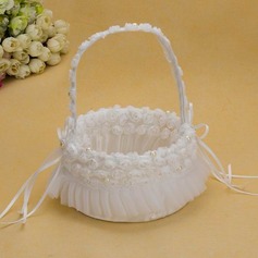 Ivory Flower Basket With Ribbons Faux Pearl (102025558)