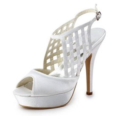 Satin Stiletto Heel Peep Toe Platform Slingbacks Pumps Sandals Wedding Shoes (047011878)
