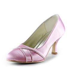 Satin Low Heel Closed Toe Pumps Wedding Shoes With Rhinestone (047020161)
