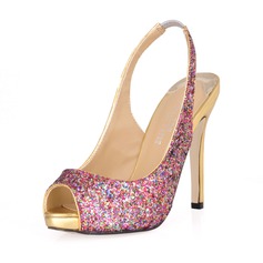Sparkling Glitter Stiletto Heel Peep Toe Slingbacks Pumps Wedding Shoes With Sequin (047016566)