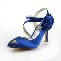 Satin Stöckel Absatz Peep Toe Slingpumps Absatzschuhe Sandalen Brautschuhe mit Satin Blume (047024525)
