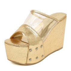 Leatherette Wedge Heel Slingbacks Slippers Pumps (085025158)