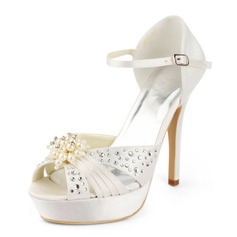 Satin Stiletto Heel Platform Pumps Sandals Wedding Shoes With Imitation Pearl Rhinestone (047011804)