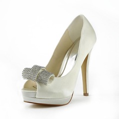 Satin Stiletto Heel Peep Toe Platform Pumps Wedding Shoes With Rhinestone (047011836)