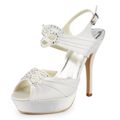 Satin Stiletto Heel Platform Pumps Sandals Wedding Shoes With Buckle Rhinestone (047011859)