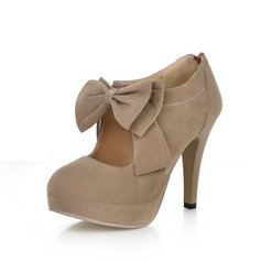 Suede Stiletto Heel Closed Toe Platform Pumps Ankle Boots With Bowknot Zipper (085022874)